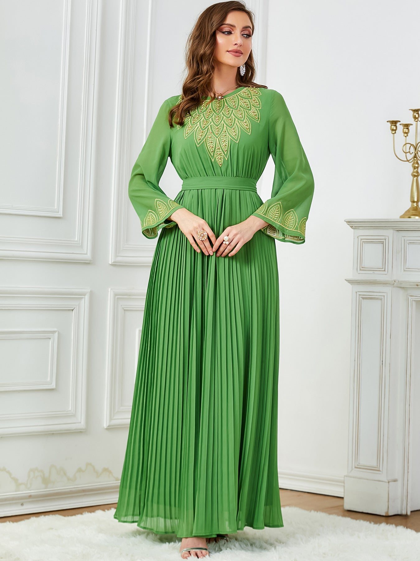 Dubai Elegant Pleated Embroidered Chiffon Dress