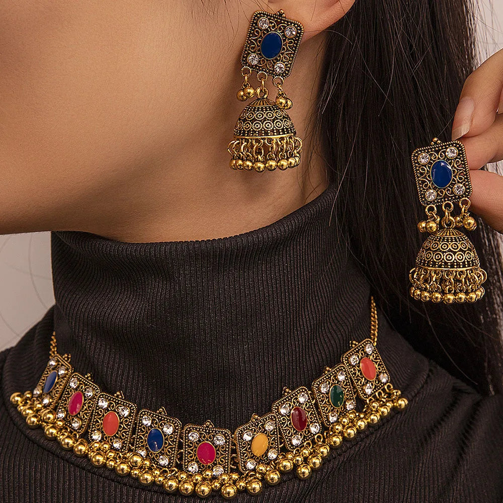 Golden Grace | Indian-Afghan Ethnic Necklace & Earrings Set