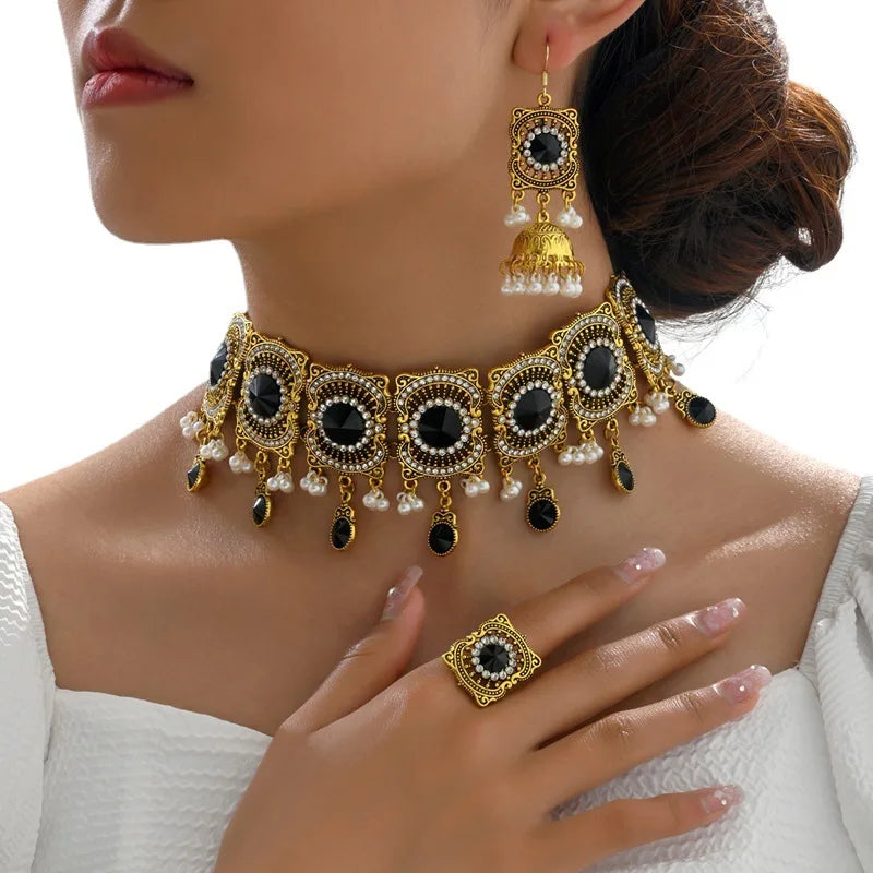 Indian Afghani Vintage Gold Plated Jewellery Set