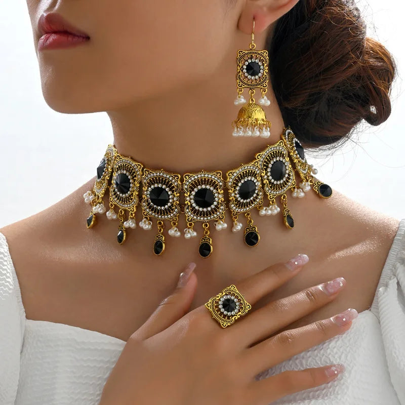 Indian Afghani Vintage Gold Plated Jewellery Set
