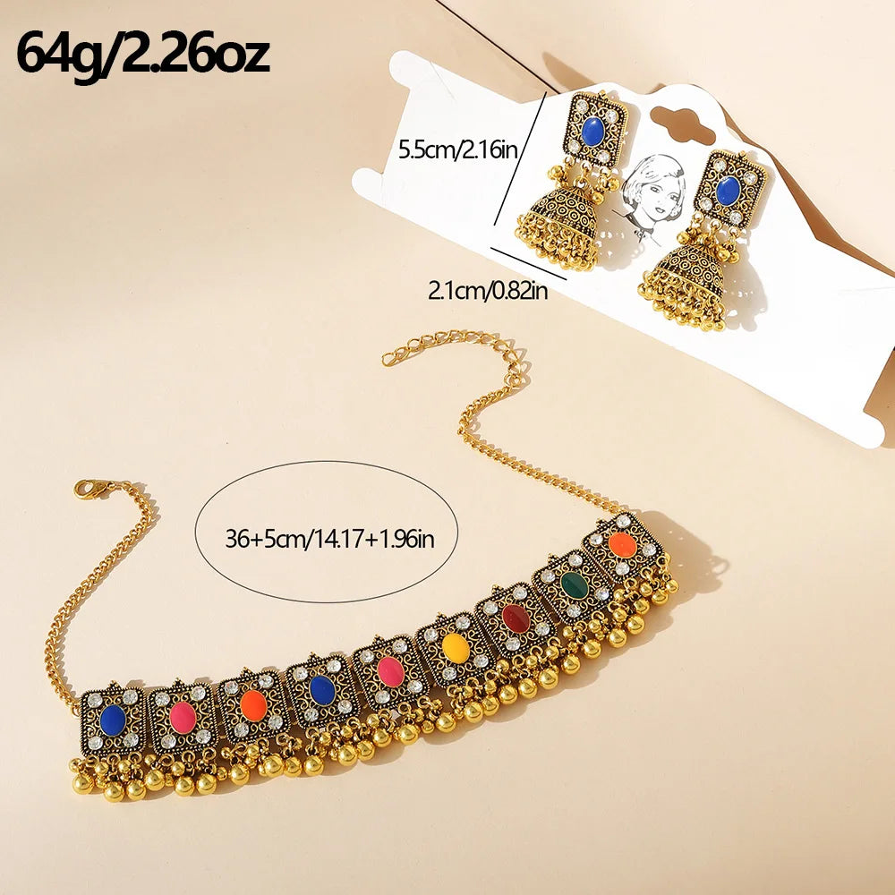 Golden Grace | Indian-Afghan Ethnic Necklace & Earrings Set