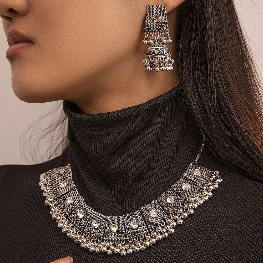 Golden Grace | Indian-Afghan Ethnic Necklace & Earrings Set