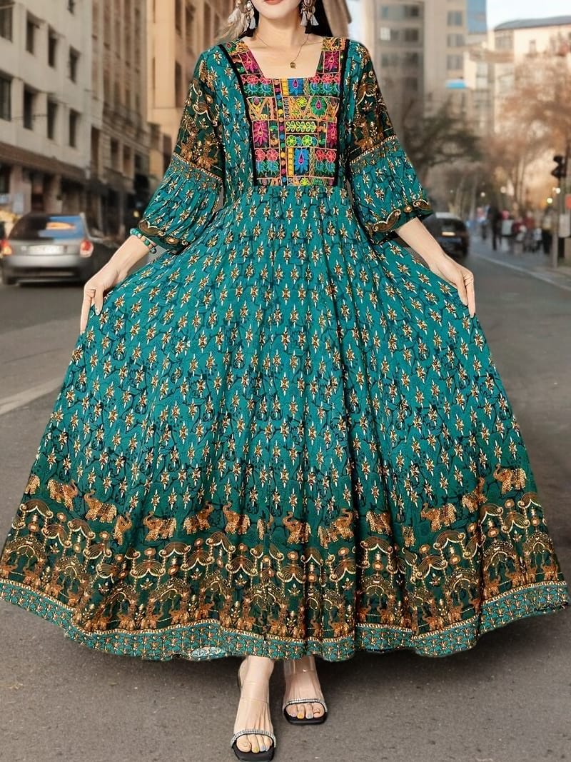 Ethnic Collection Embroidered Cotton Maxi Dress