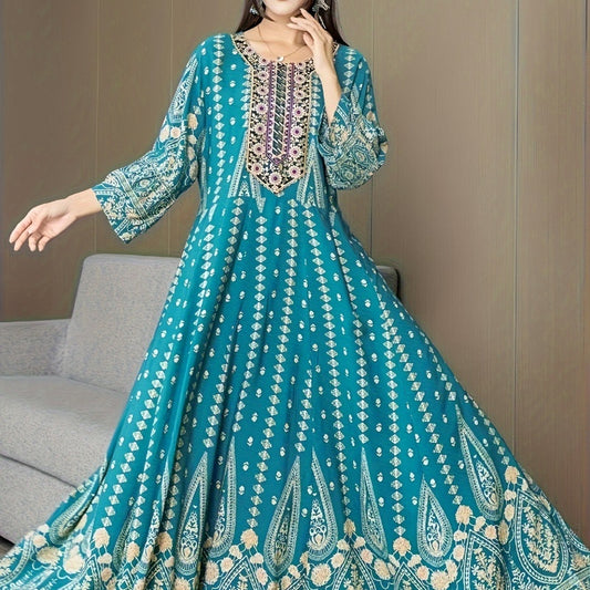 Bohemian Ethnic Maxi Dress Lake Blue