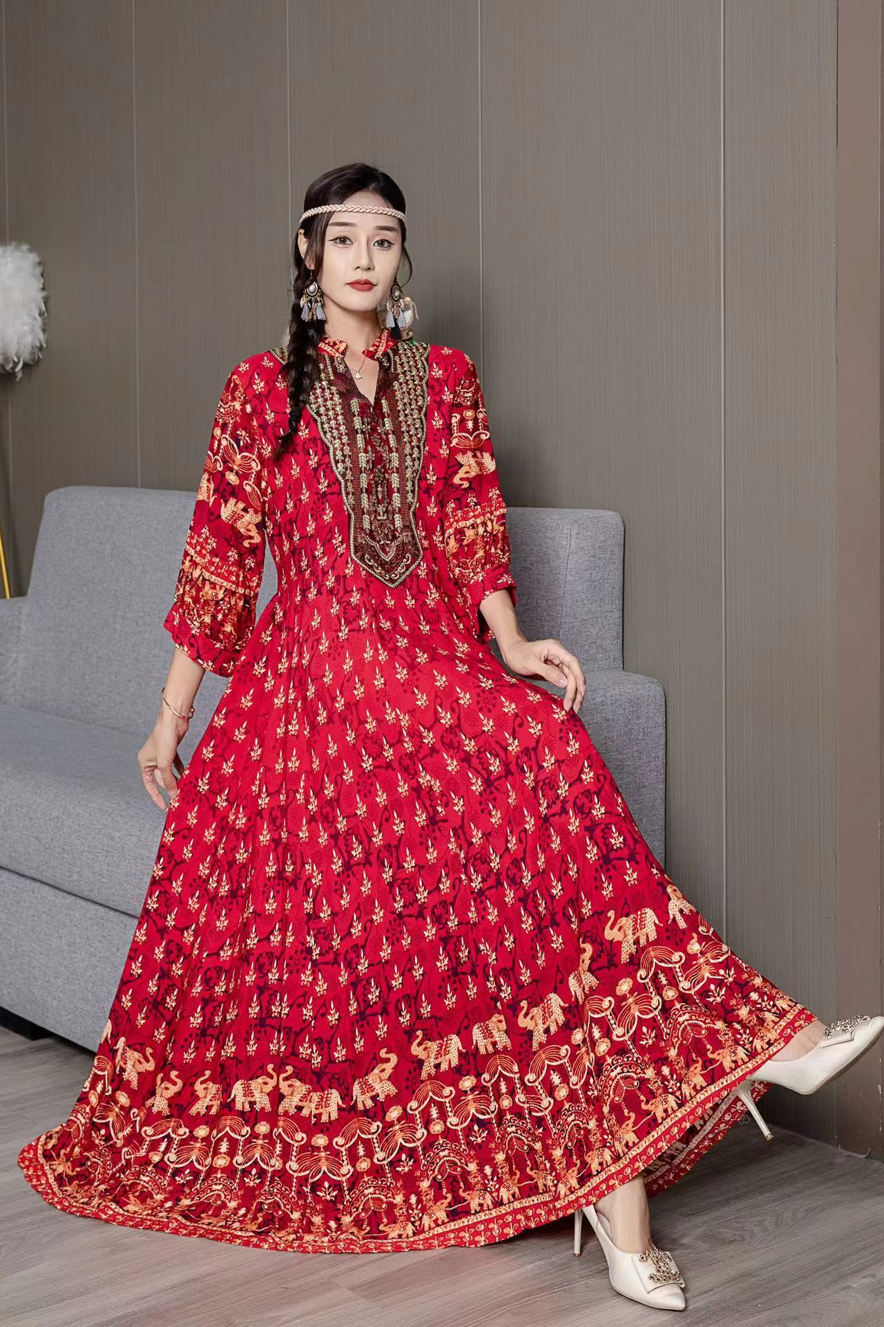 Ethnic Retro Embroidery Maxi Dress