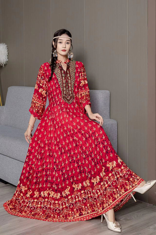 Ethnic Retro Embroidery Maxi Dress