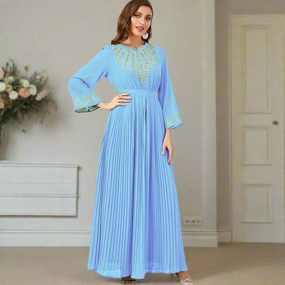Dubai Elegant Pleated Embroidered Chiffon Dress