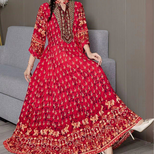 Ethnic Retro Embroidery Maxi Dress