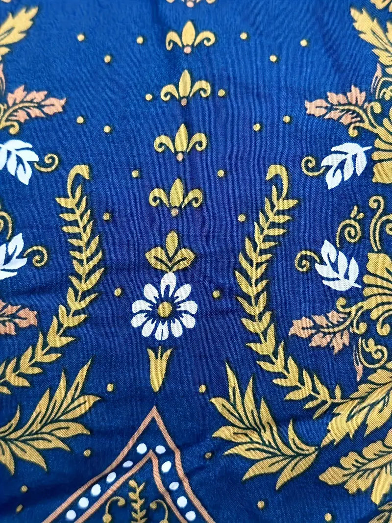 Ethnic Lantern Sleeve Embroidered Maxi Dress Blue