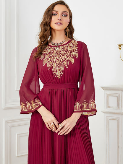 Dubai Elegant Pleated Embroidered Chiffon Dress