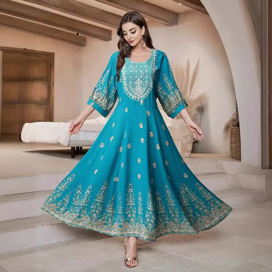 Retro Ethnic Embroidered Maxi Dress