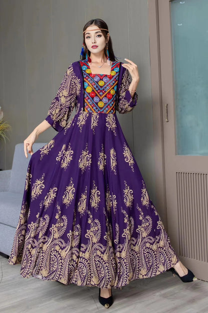 Bohemian Grace | Free Size Embroidered Maxi Dress Purple