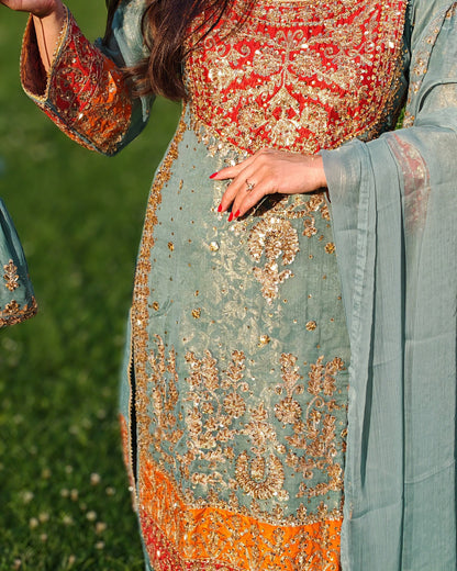 Rang-e-Noor – Luxury Chiffon Dress - Light Green