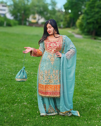 Rang-e-Noor – Luxury Chiffon Dress - Light Green