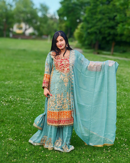 Rang-e-Noor – Luxury Chiffon Dress - Light Green