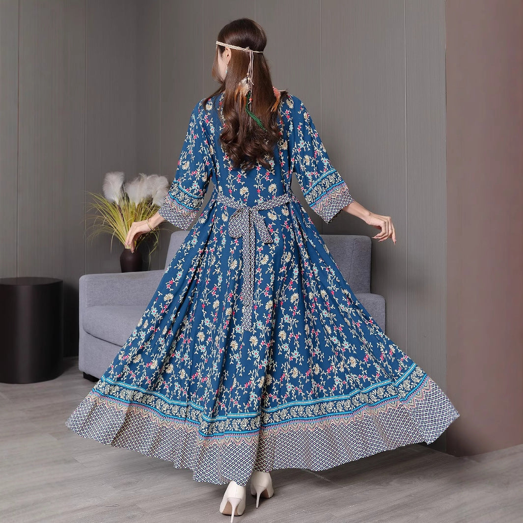 Retro Bohemian Embroidered Maxi Dress