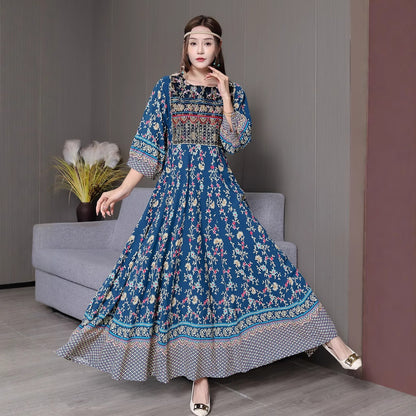 Retro Bohemian Embroidered Maxi Dress