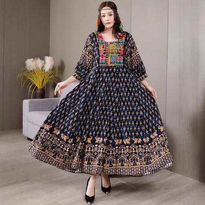 Bohemian Style Ethnic Embroidered Dress
