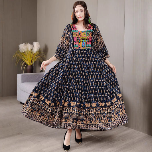 Bohemian Style Ethnic Embroidered Dress