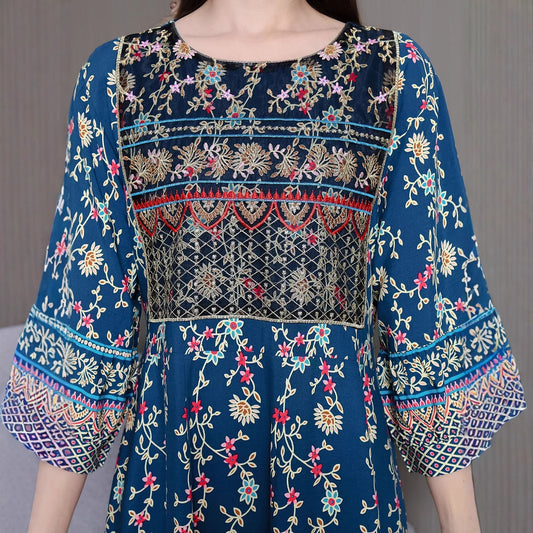 Retro Bohemian Embroidered Maxi Dress