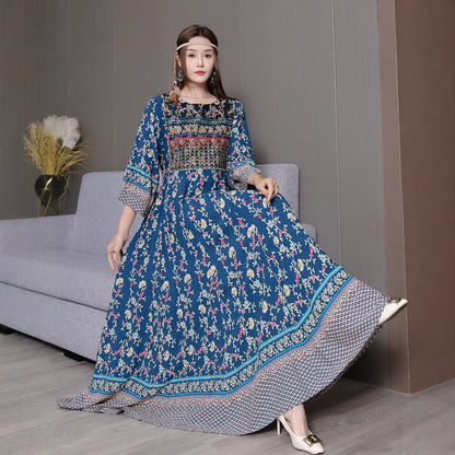 Retro Bohemian Embroidered Maxi Dress