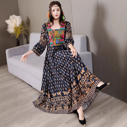 Bohemian Style Ethnic Embroidered Dress