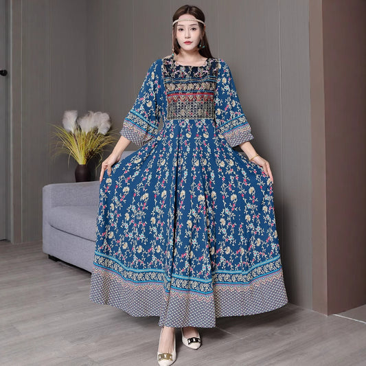 Retro Bohemian Embroidered Maxi Dress