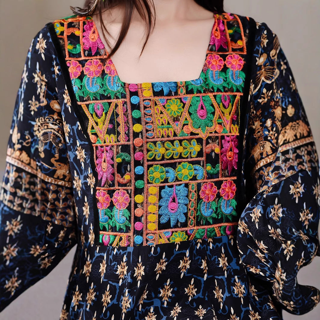 Bohemian Style Ethnic Embroidered Dress