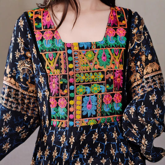 Bohemian Style Ethnic Embroidered Dress