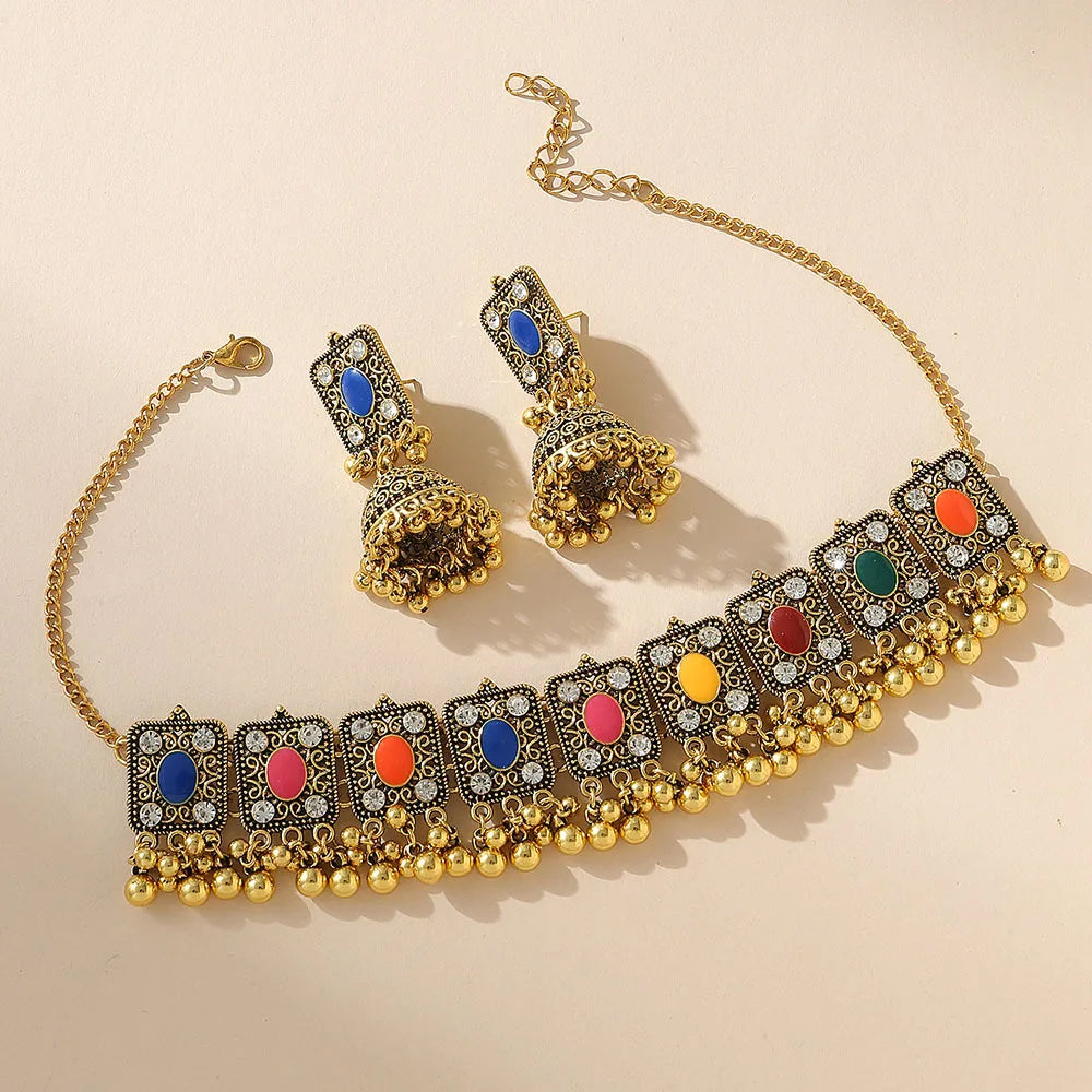 Golden Grace | Indian-Afghan Ethnic Necklace & Earrings Set