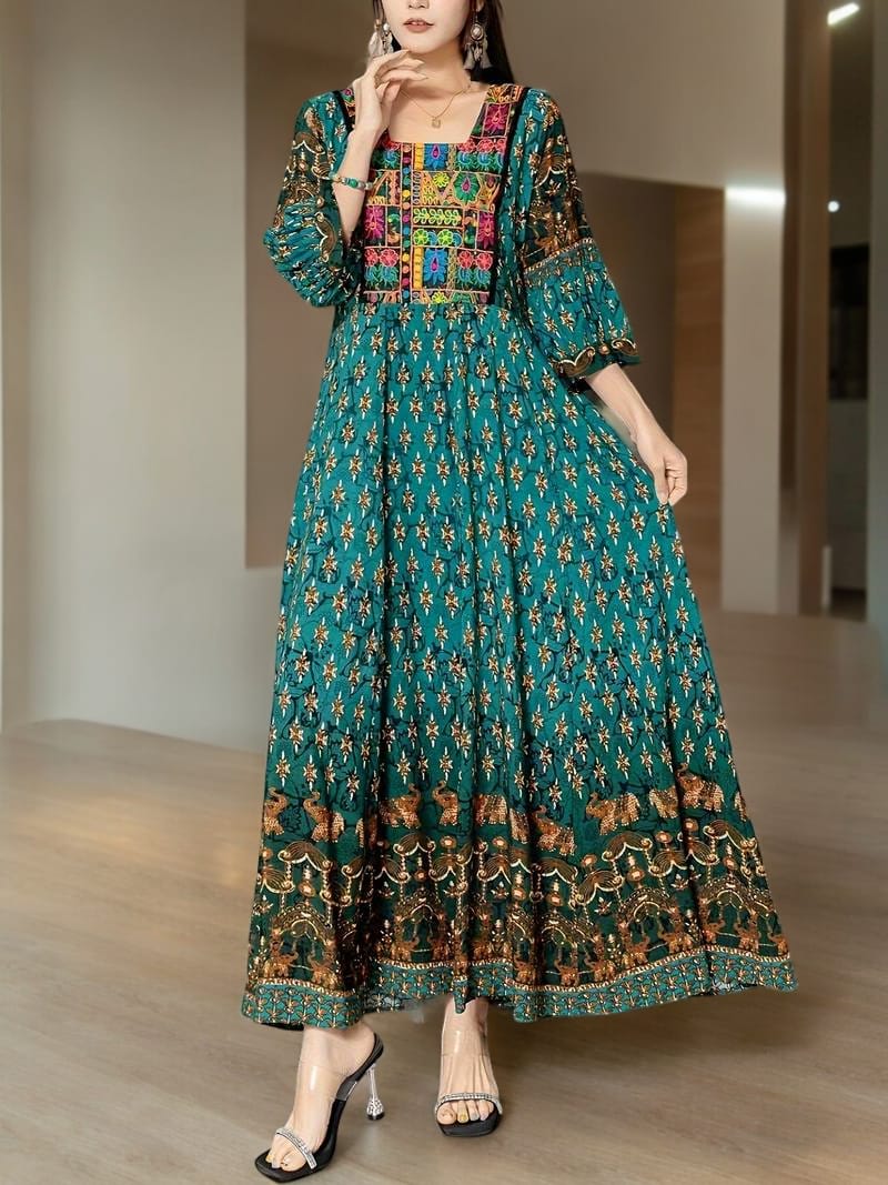 Ethnic Collection Embroidered Cotton Maxi Dress