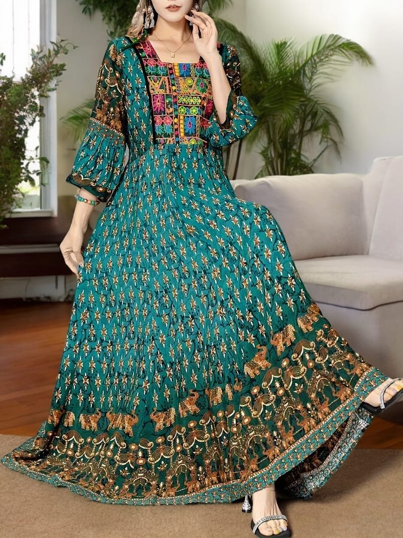 Ethnic Collection Embroidered Cotton Maxi Dress