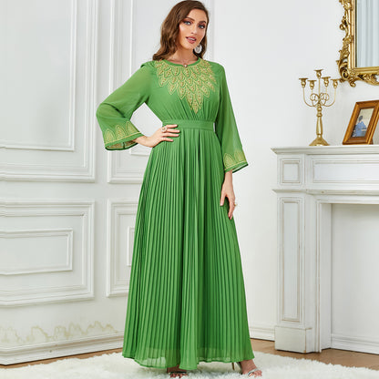 Dubai Elegant Pleated Embroidered Chiffon Dress