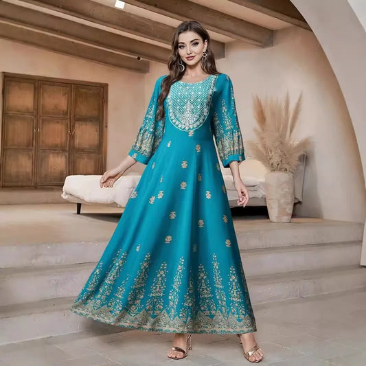 Retro Ethnic Embroidered Maxi Dress