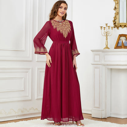 Dubai Elegant Pleated Embroidered Chiffon Dress