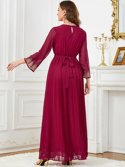 Dubai Elegant Pleated Embroidered Chiffon Dress