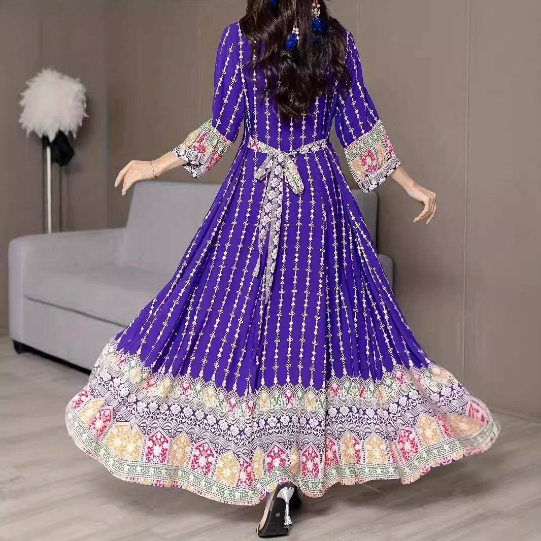 Embroidery Ethnic Style Maxi Dress Purple